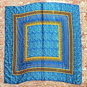 Vintage Rush Limbaugh 100% Silk Blue and Gold Patterned Scarf